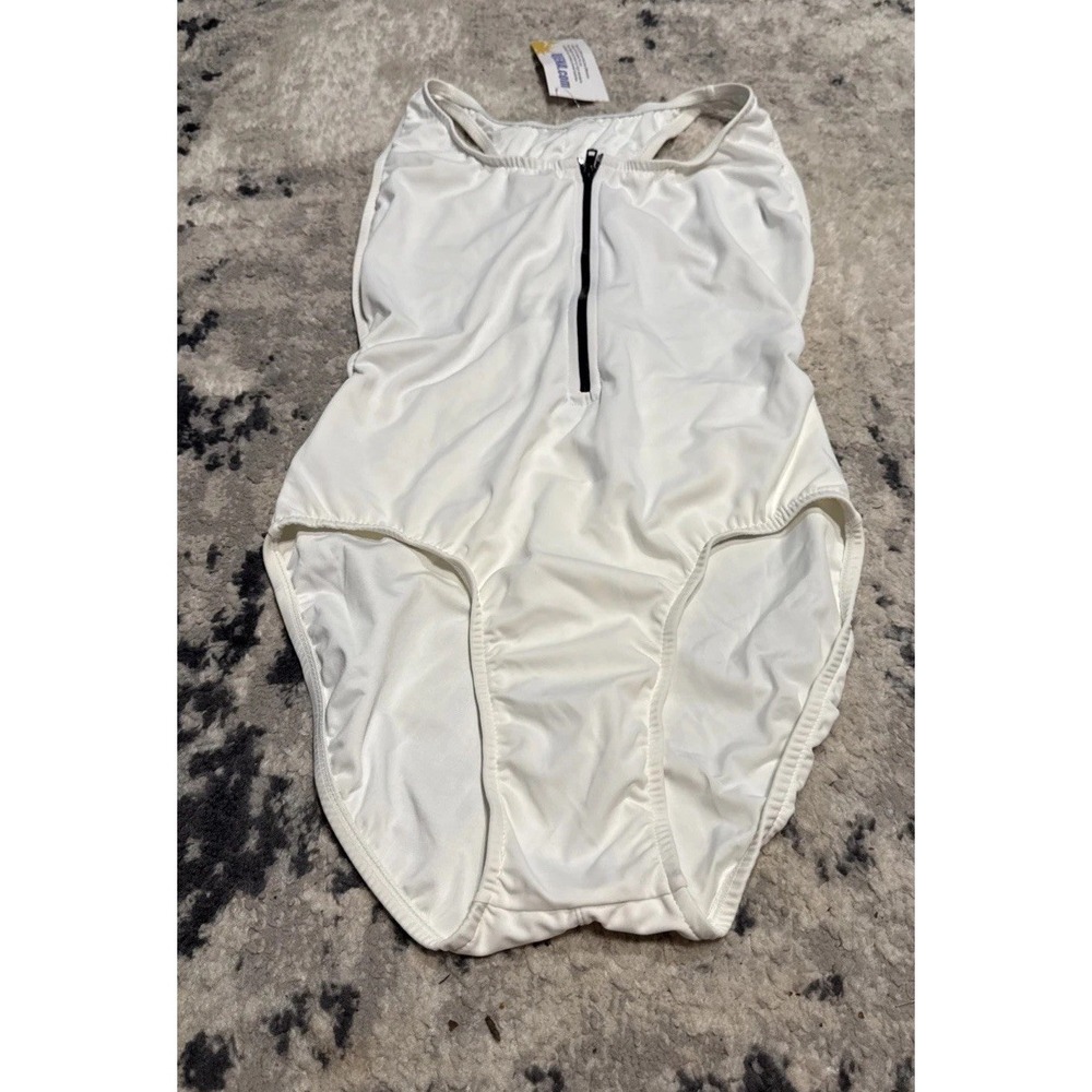 VTG 80s UJENA Swimwear One-Piece White Zip Up High Cut Swimsuit Womens Sz 18 New